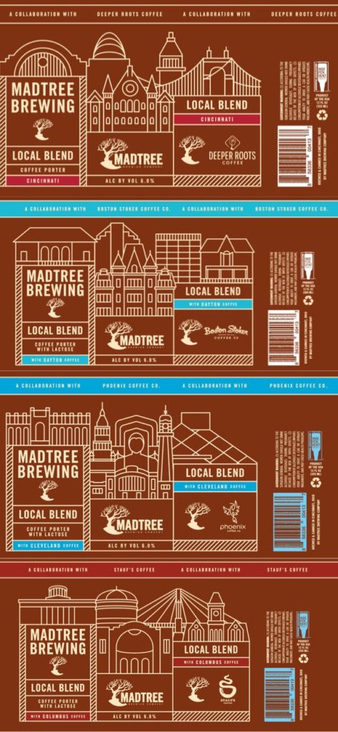 The labels for MadTree’s Local Blend Coffee Beer Four Pack. Set for release on January 7th, 2019.